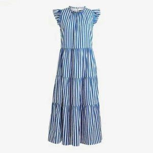 J Crew Tiered Cotton Dobby Blue Dress